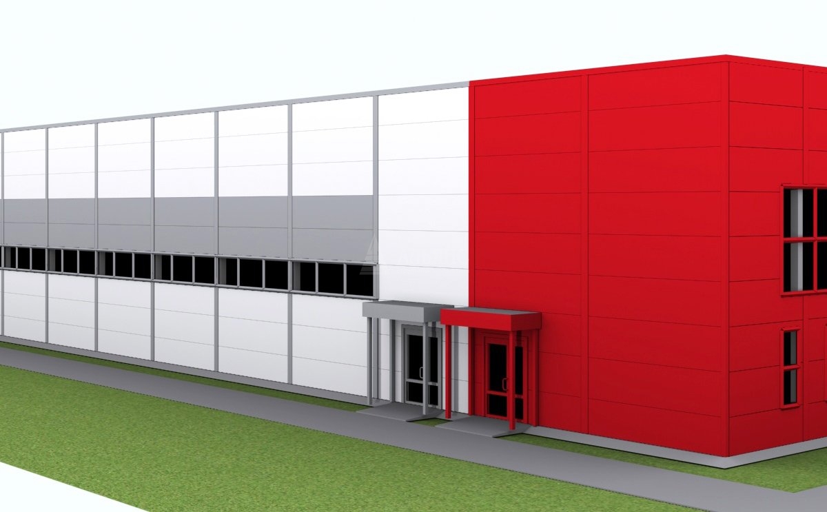 3D визуализация Производственное здание с АБК из сэндвич-панелей - фото 1