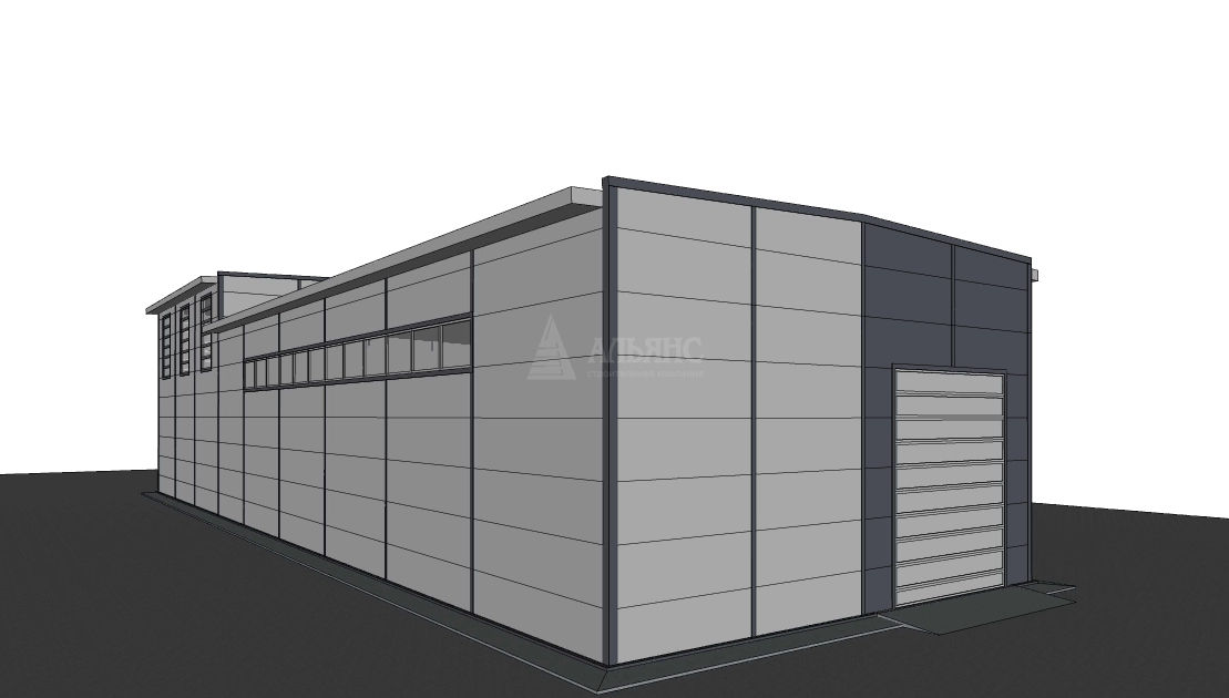 3D визуализация Проект ангара-склада с АБК из сэндвич-панелей - фото 9